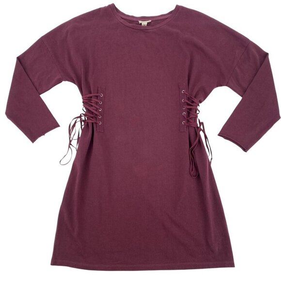 Silence + Noise Size Small Lace-Up Side Corset T-Shirt Dress Wine NWT - Picture 1 of 15
